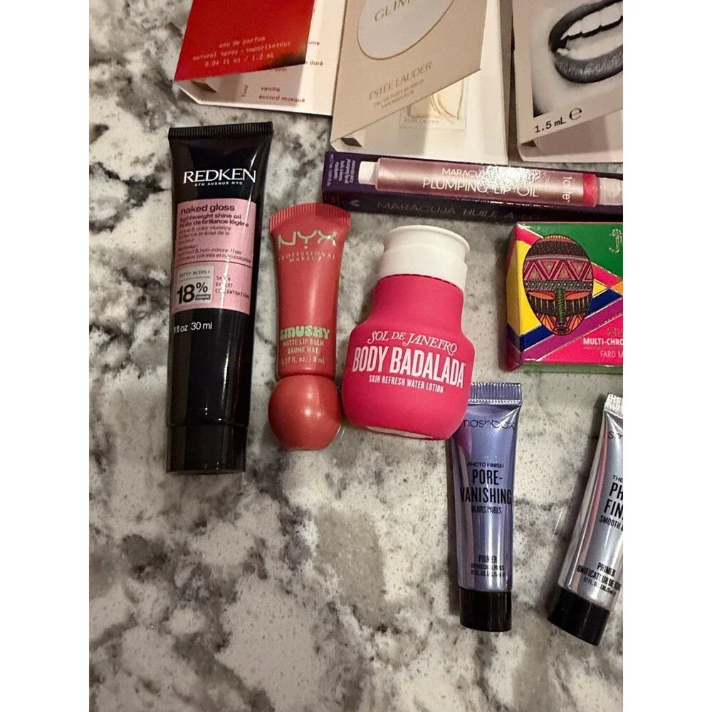 Fragrance, makeup, skincare, and hair bundle.